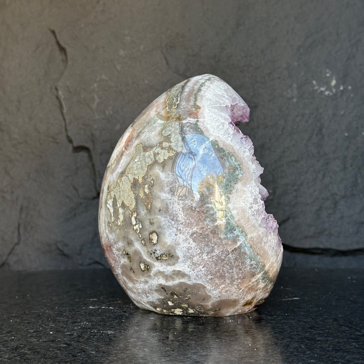 Quartz, Amethyst & Agate Oval – 7.5 lb Fully Polished Crystal