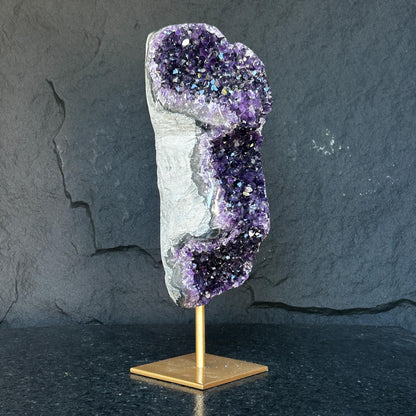 Lg. Amethyst Statement Piece, Golden Metal Stand - (URUGUAY) Ethically Sourced