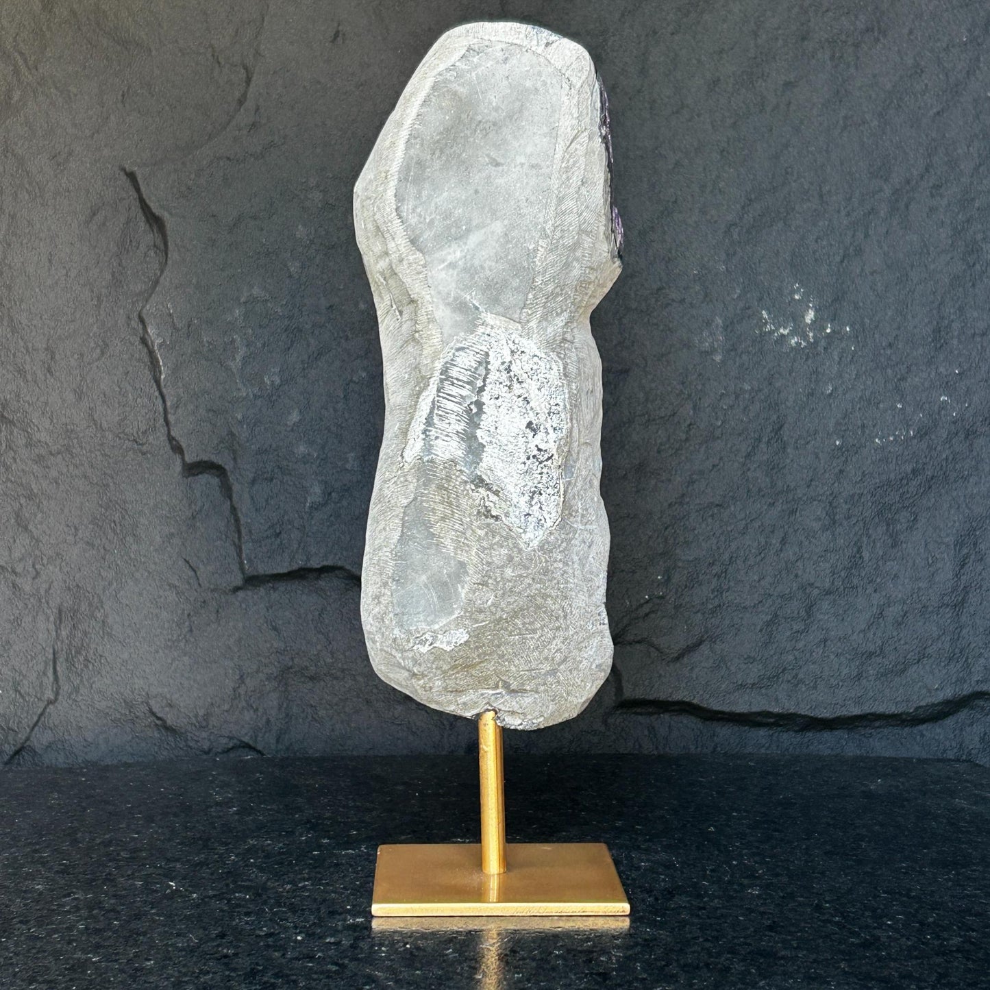 Lg. Amethyst Statement Piece, Golden Metal Stand - (URUGUAY) Ethically Sourced