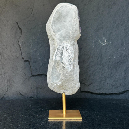 Lg. Amethyst Statement Piece, Golden Metal Stand - (URUGUAY) Ethically Sourced