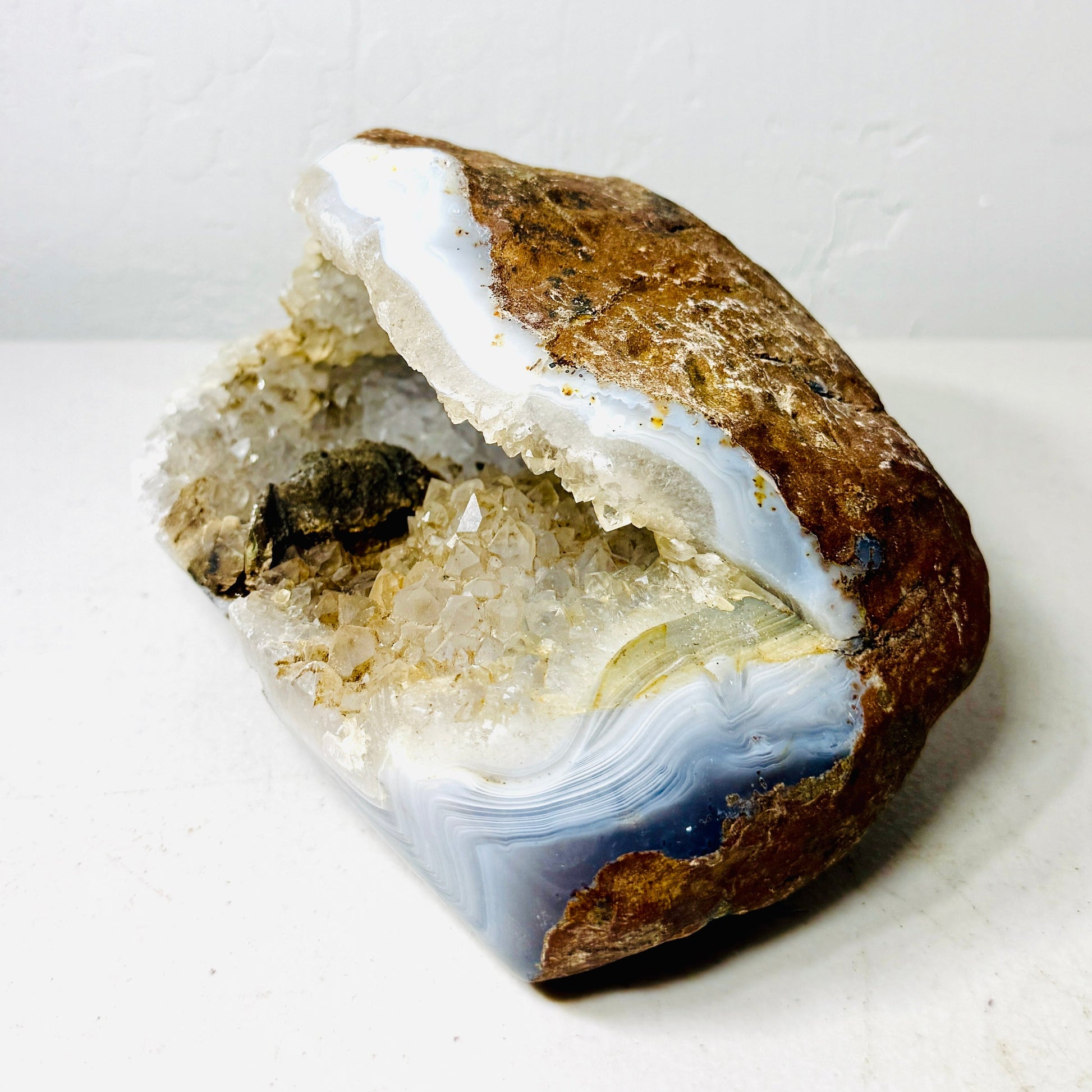 White Agate Geode with Quartz Druzy – 3.1 lbs –