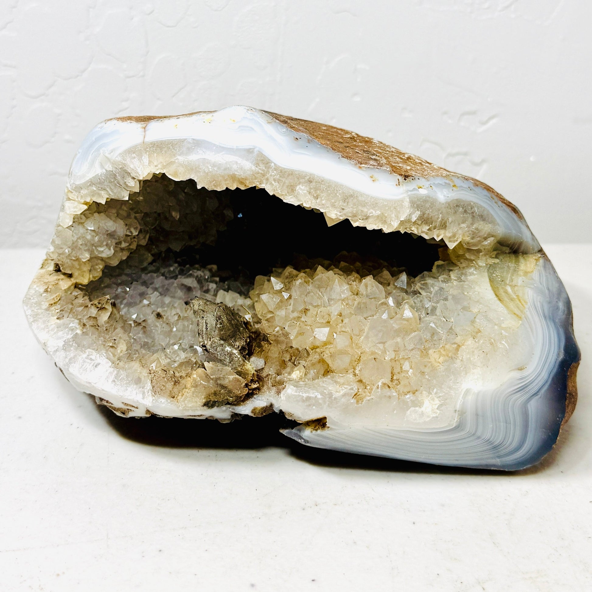 White Agate Geode with Quartz Druzy – 3.1 lbs –