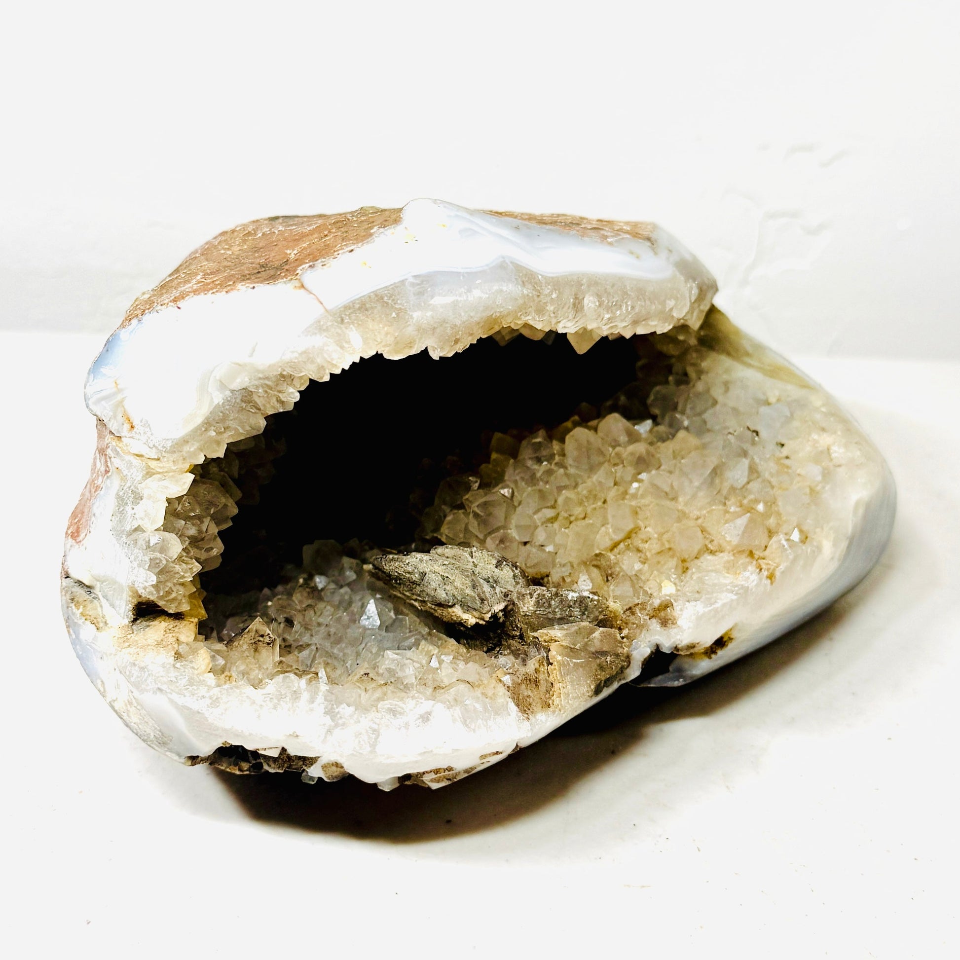 White Agate Geode with Quartz Druzy – 3.1 lbs –