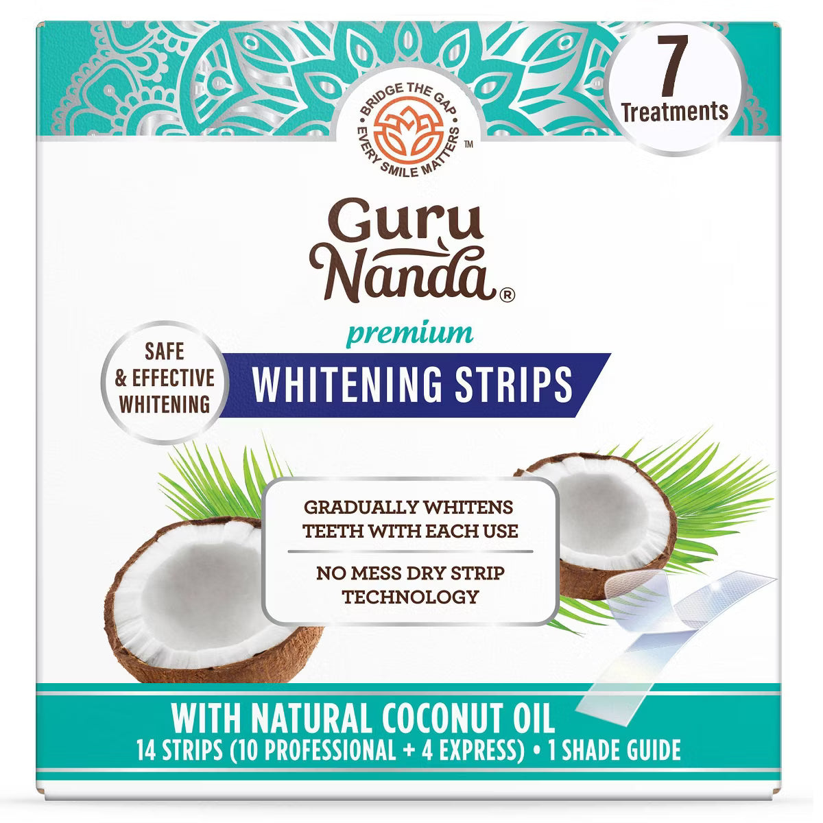 GuruNanda Teeth Whitening Strips – Mint, 14 Count, 7-Day Treatment
