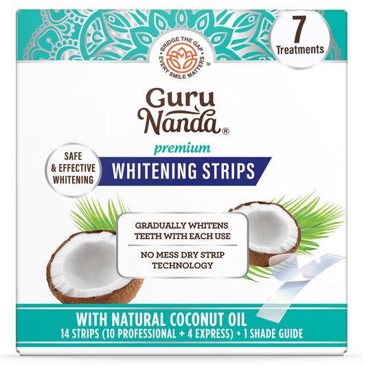 GuruNanda Teeth Whitening Strips – Mint, 14 Count, 7-Day Treatment