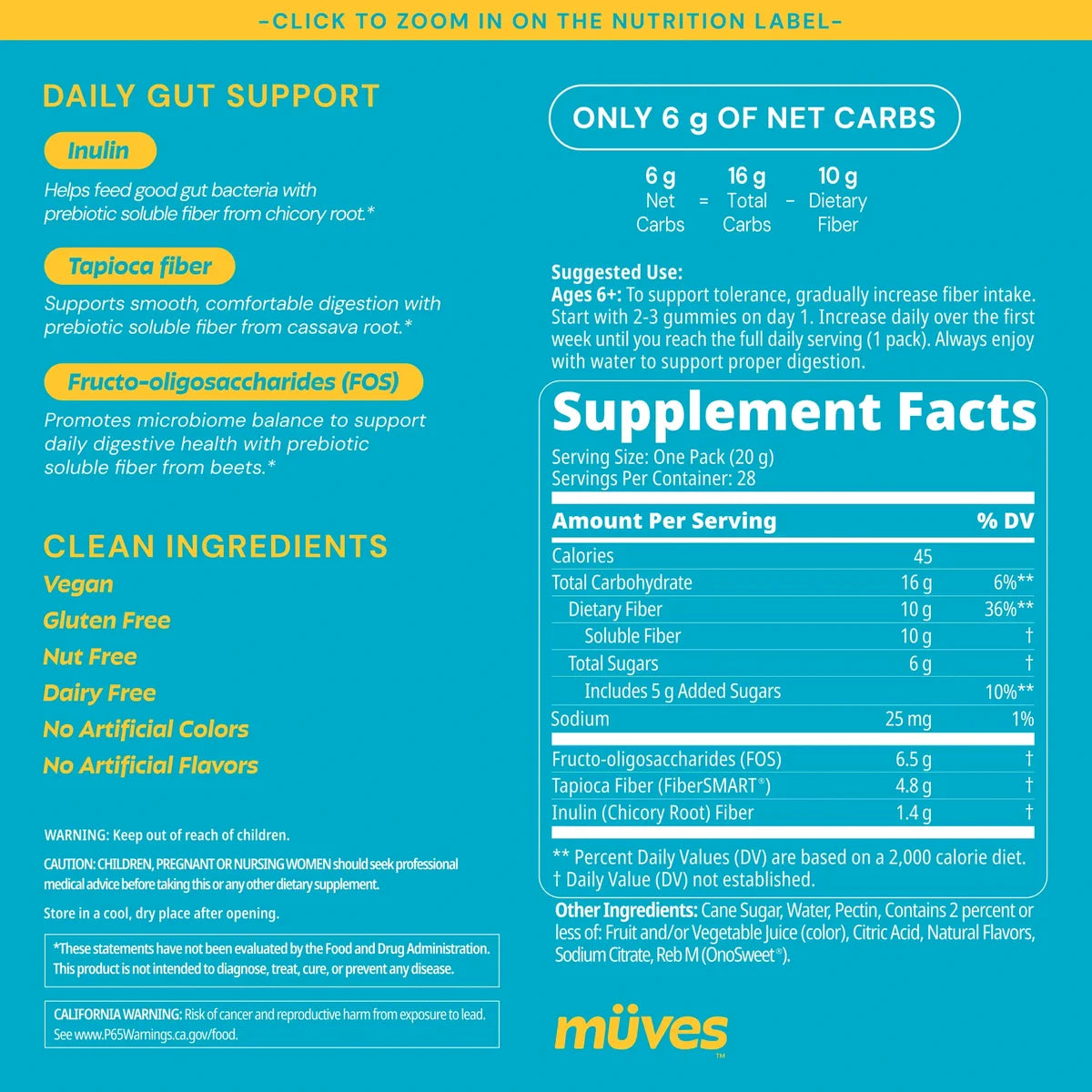 Müves by Grüns Low Sugar Prebiotic Fiber Gummies – 28 Packs, Strawberry Kiwi