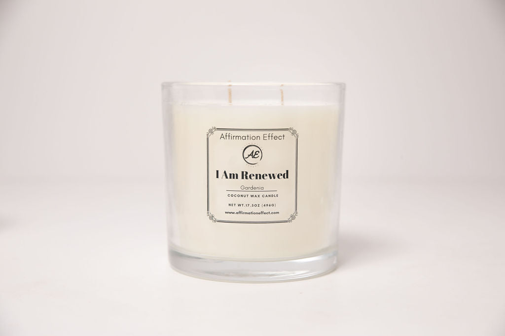 Gardenia Affirmation Candle - I Am Renewed - 17.5 oz Coconut Wax – Candles