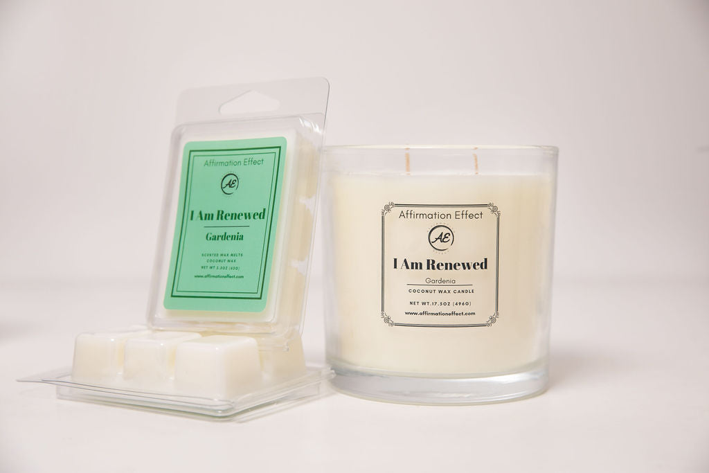 Gardenia Affirmation Candle - I Am Renewed - 17.5 oz Coconut Wax – Candles
