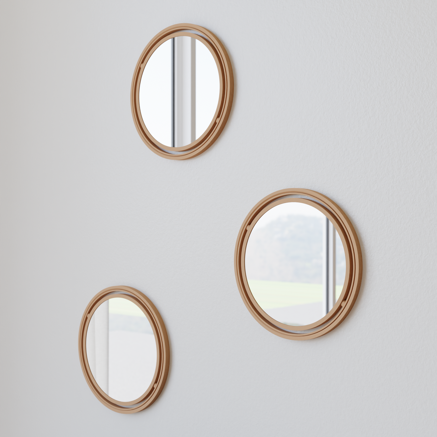 SET OF 3 GLOBE Mirror – Natural Wood Mirror