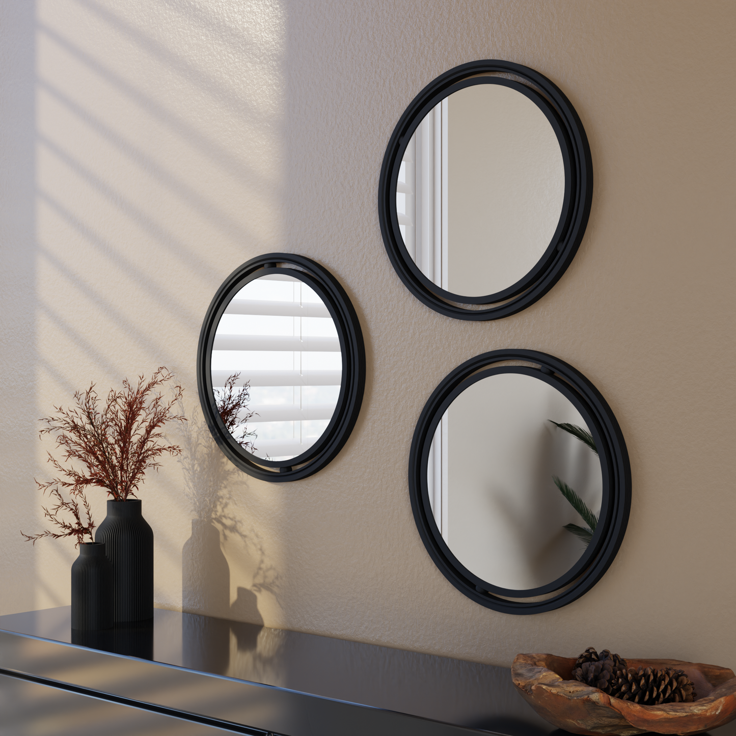 SET OF 3 GLOBE Mirror – Midnight Black Mirror