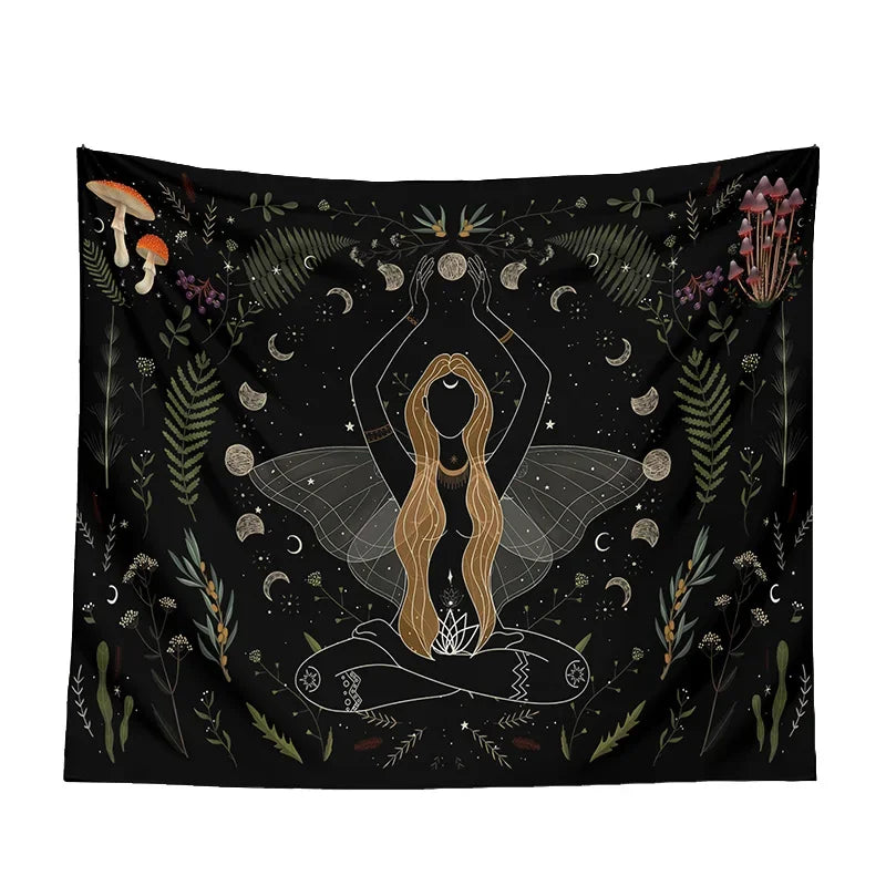 Moon Phase Black Tapestry
