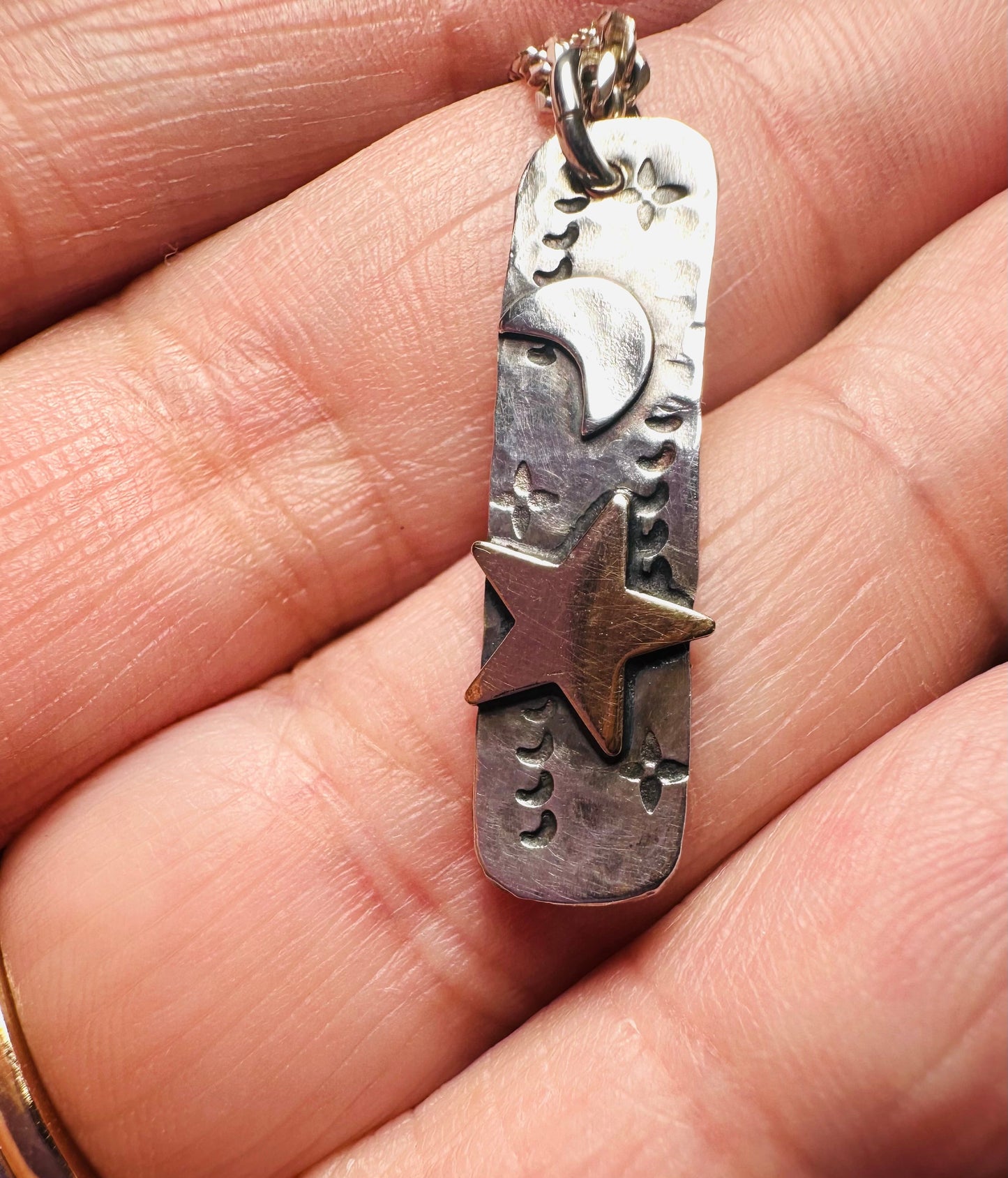 Gold Star and Moon Tag Necklace