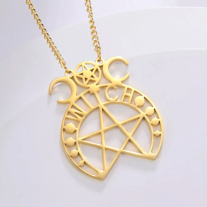Pentacle Symbols Necklace – D - Gold necklace