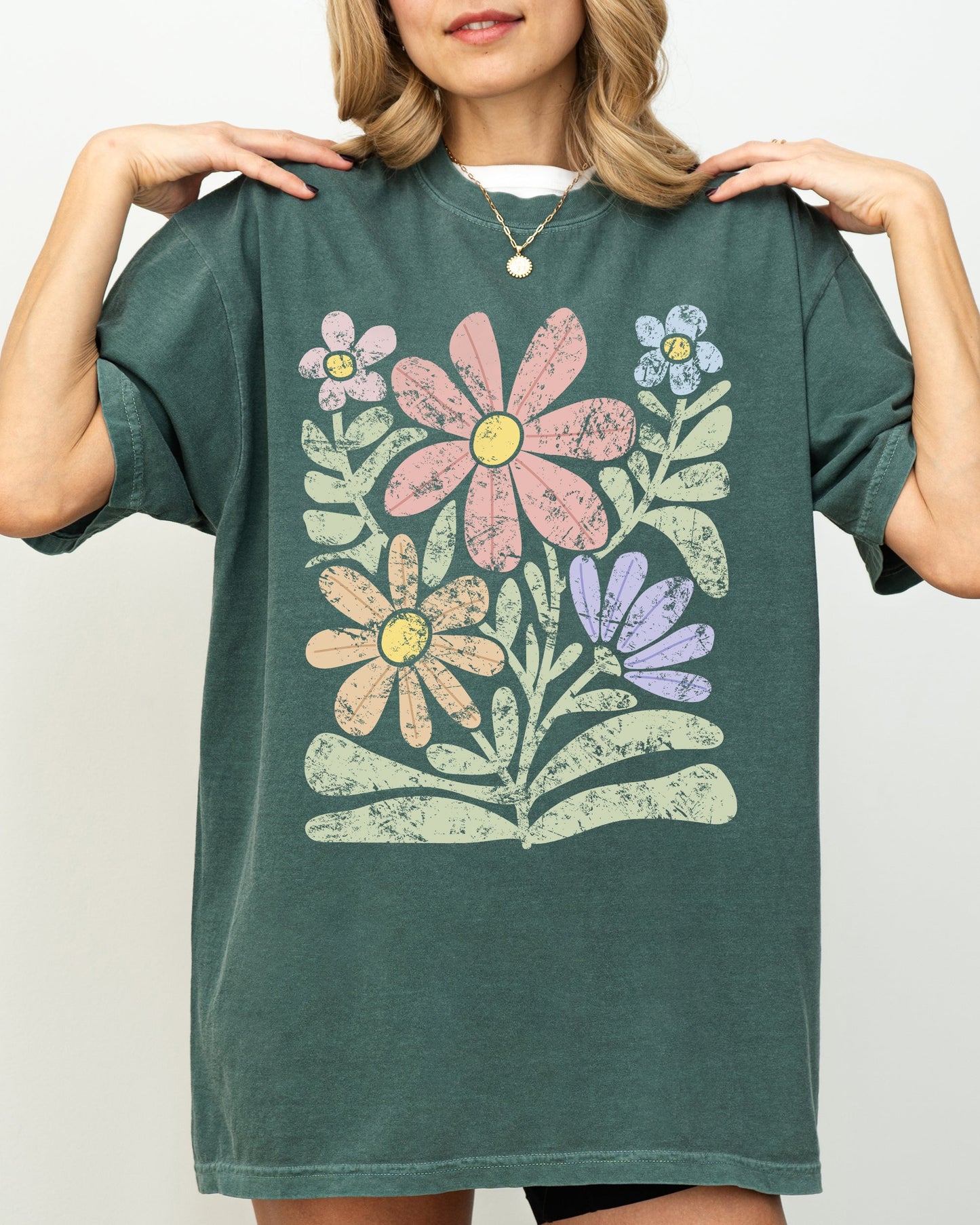 Groovy, Gorgeous Flowers, Boho Floral Design - Comfort Colors T-Shirt – Blue Spruce T-Shirt