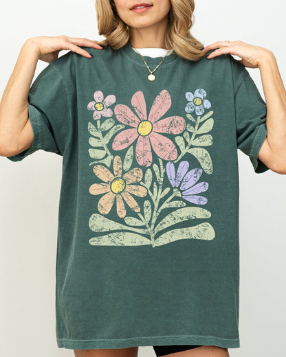 Groovy, Gorgeous Flowers, Boho Floral Design - Comfort Colors T-Shirt – Blue Spruce T-Shirt