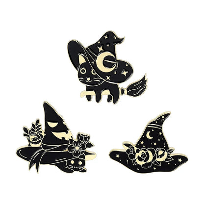 Moon Witch Cat Pins
