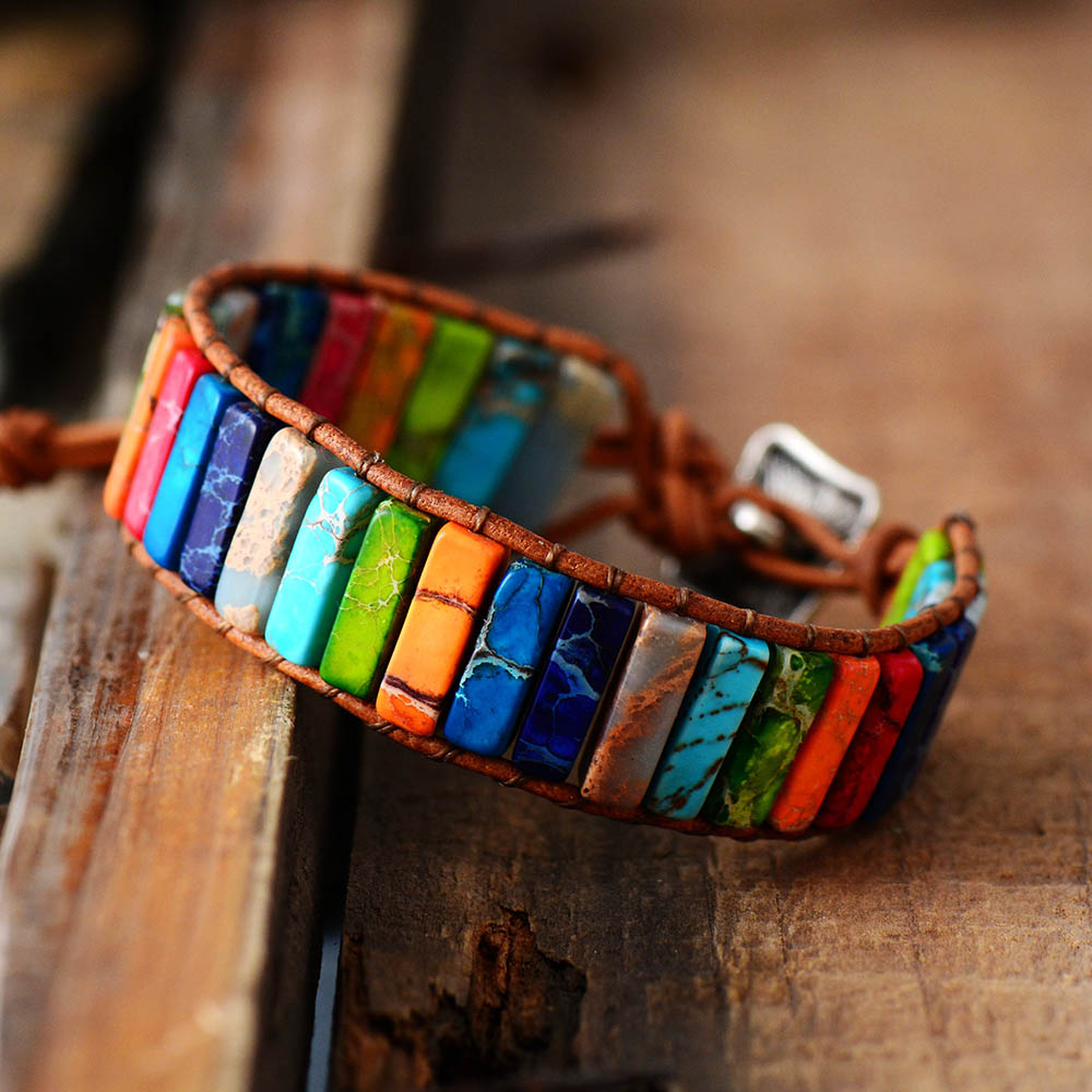 Color Burst Jasper Chakra Bracelet – Adjustable Leather