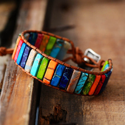 Color Burst Jasper Chakra Bracelet – Adjustable Leather