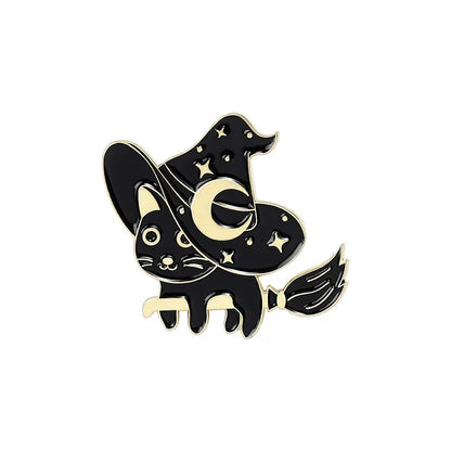 Moon Witch Cat Pins