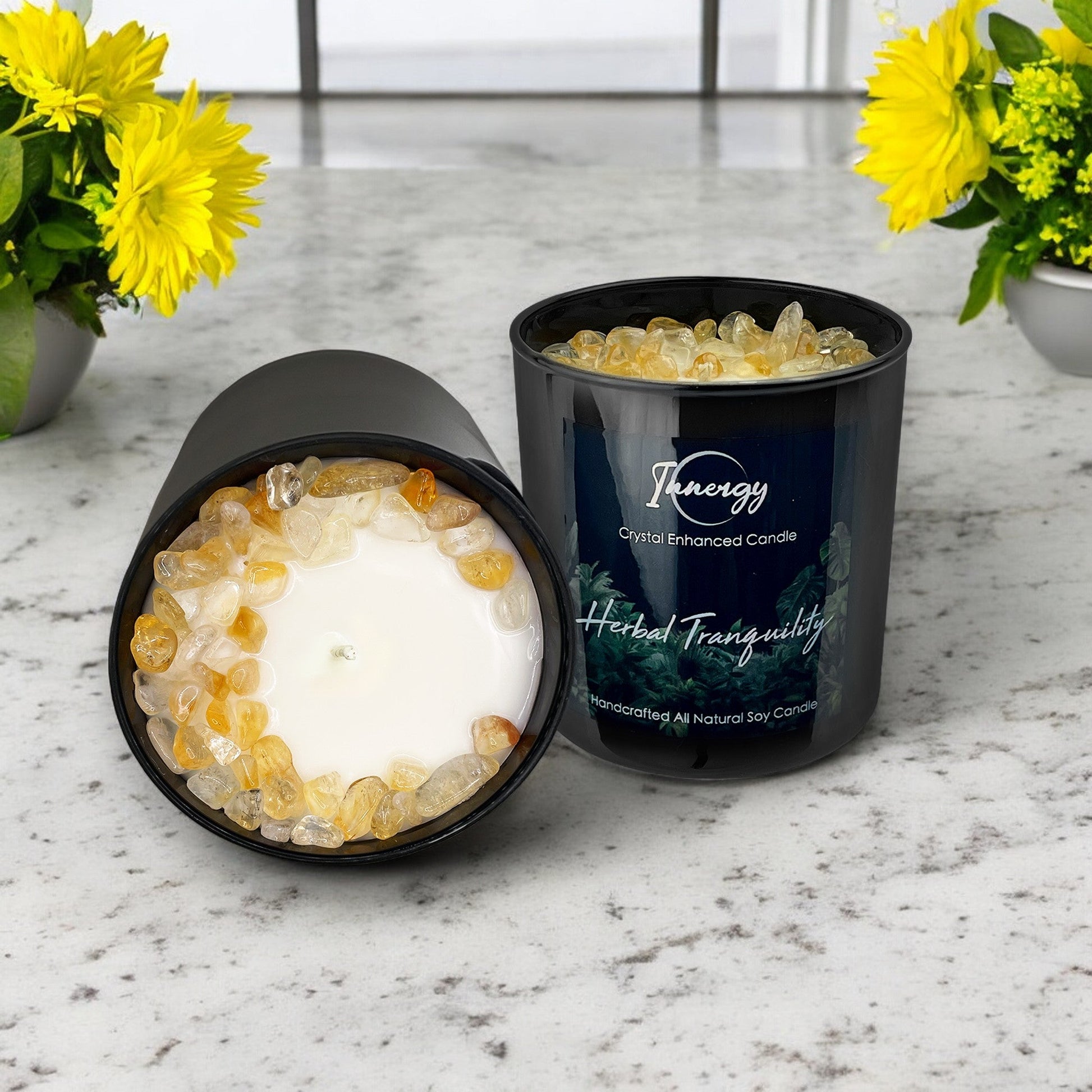 Herbal Tranquility Crystal Candle with Citrine | Coconut-Soy Wax Candle, 9oz – Crystal Candle