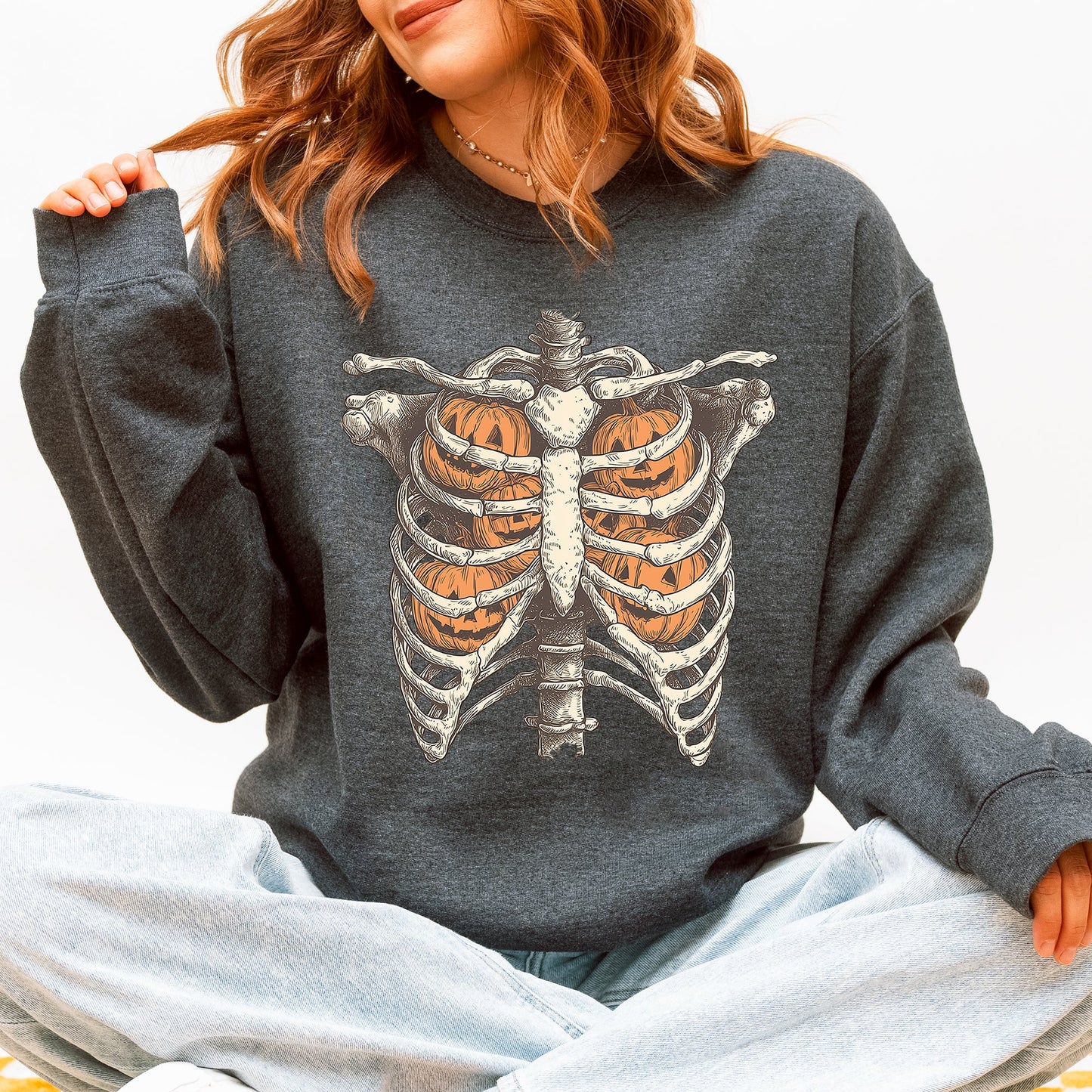 Halloween Skeleton, Pumpkins, Anatomy, Spooky Sweatshirt