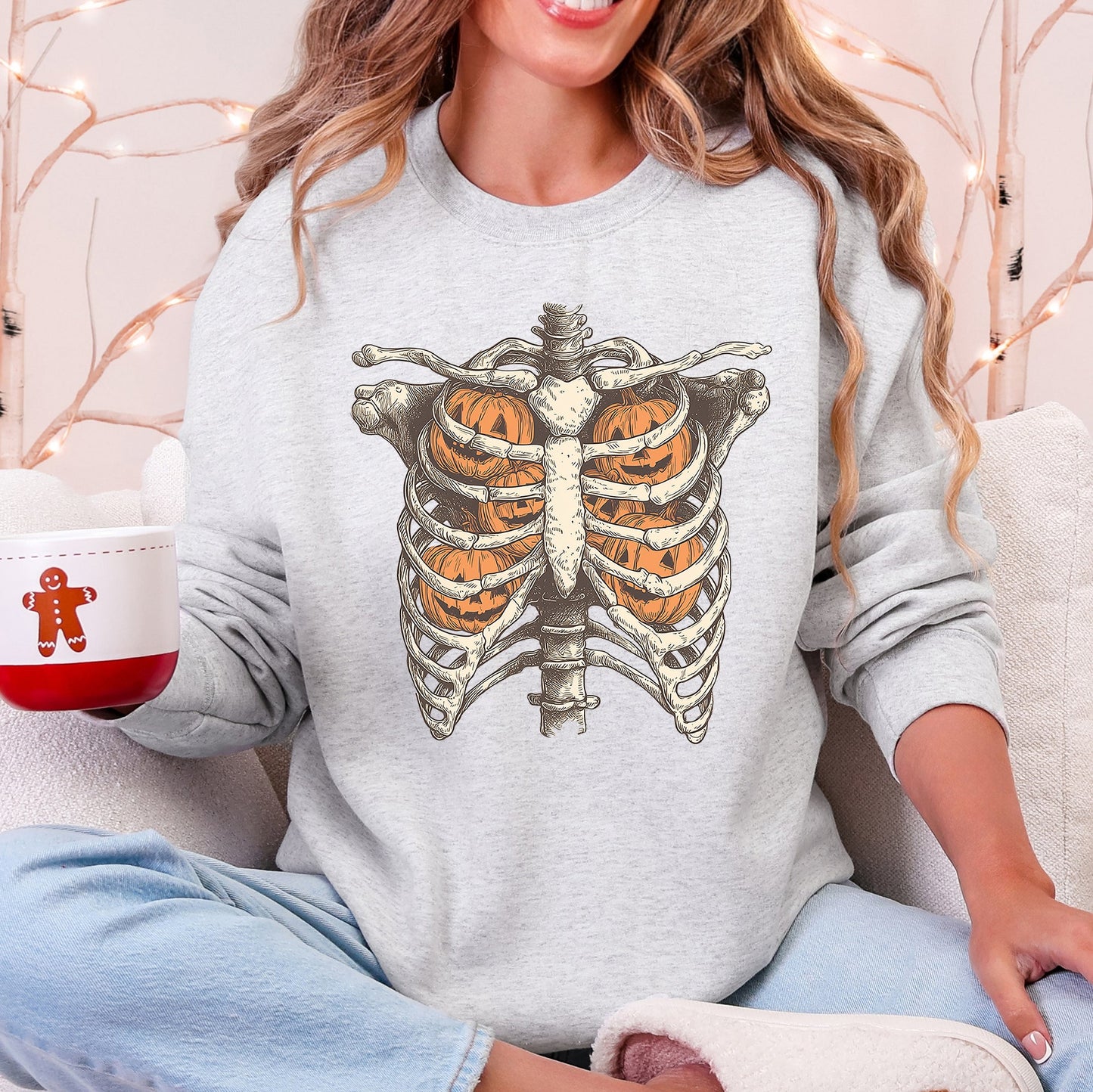 Halloween Skeleton, Pumpkins, Anatomy, Spooky Sweatshirt