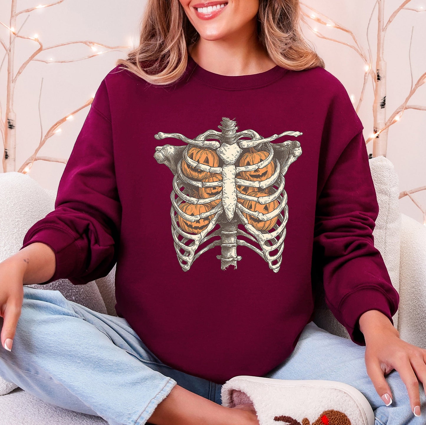 Halloween Skeleton, Pumpkins, Anatomy, Spooky Sweatshirt
