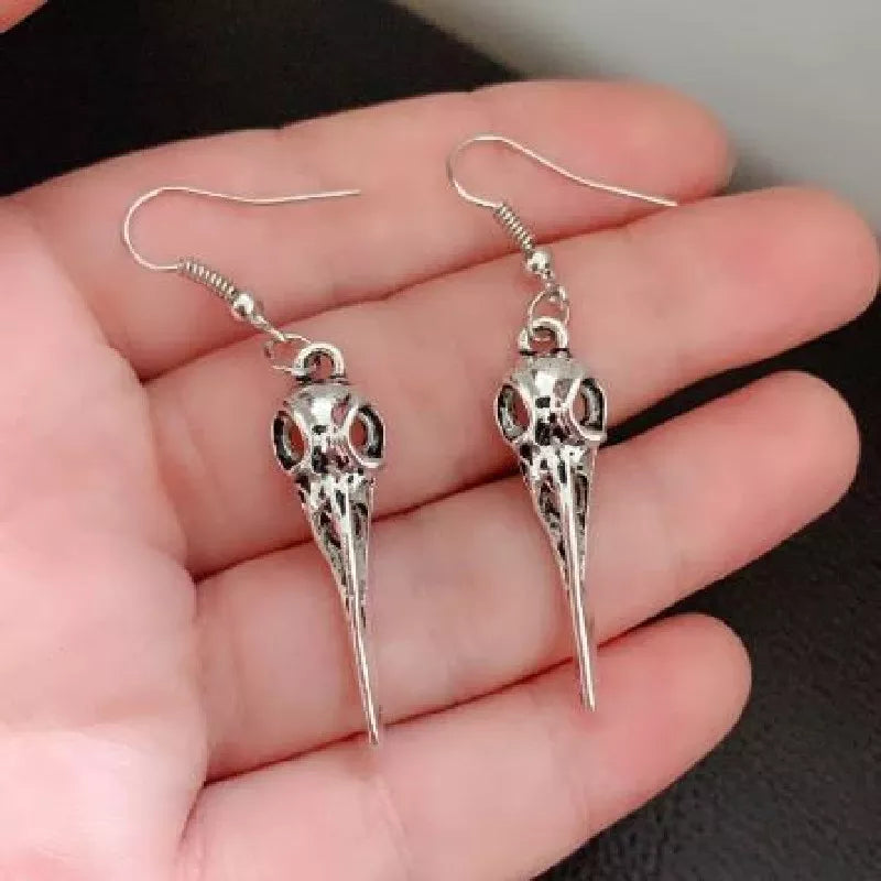 Crow Skull Crescent Moon Earrings