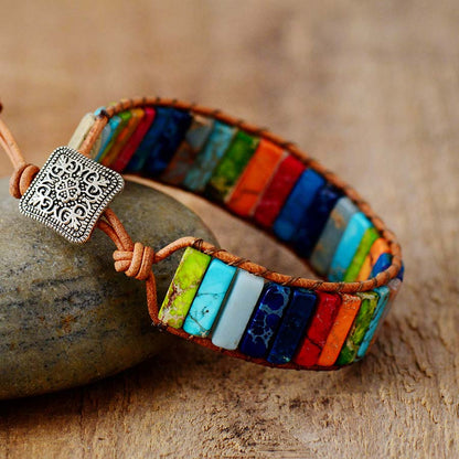 Color Burst Jasper Chakra Bracelet – Adjustable Leather