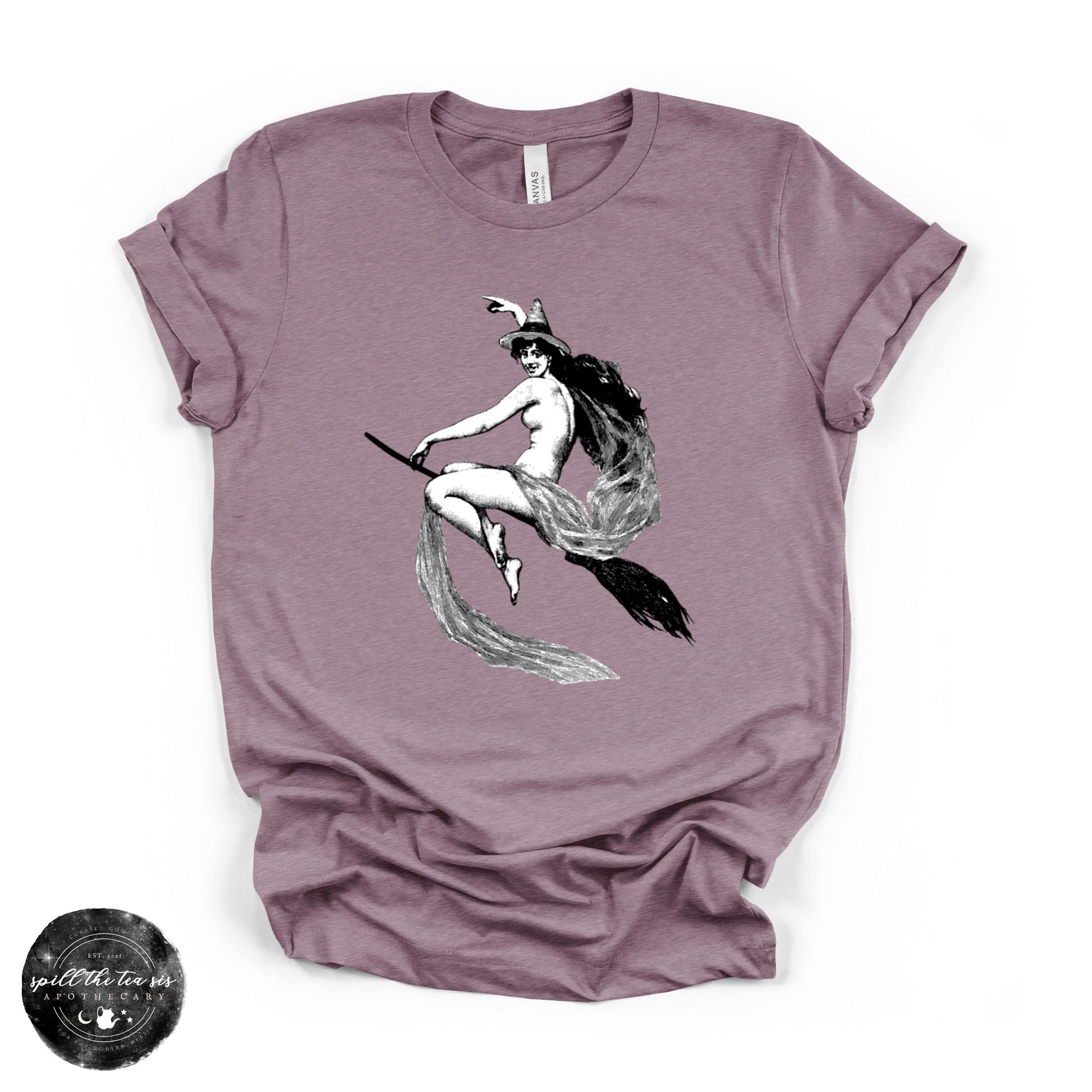 Flying Witch Tee | Witchy Graphic T-Shirt – Heather Purple