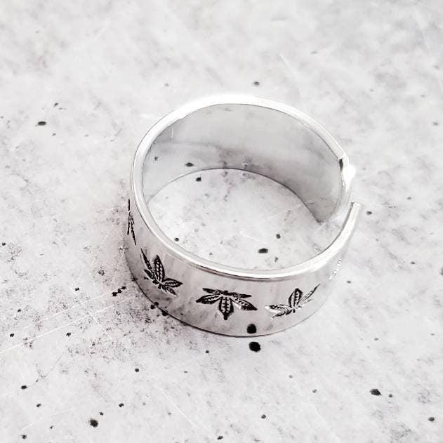 Hemp Leaf Silver Ring – Hand Stamped 420 Friendly Jewelry