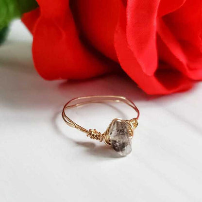 Herkimer Diamond Wire Wrapped Ring – Handmade Quartz Crystal Jewelry