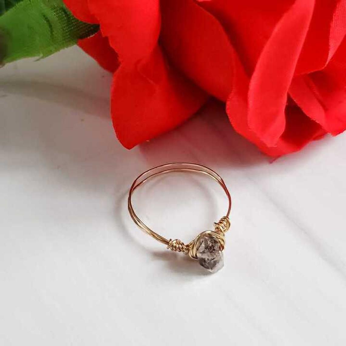 Herkimer Diamond Wire Wrapped Ring – Handmade Quartz Crystal Jewelry