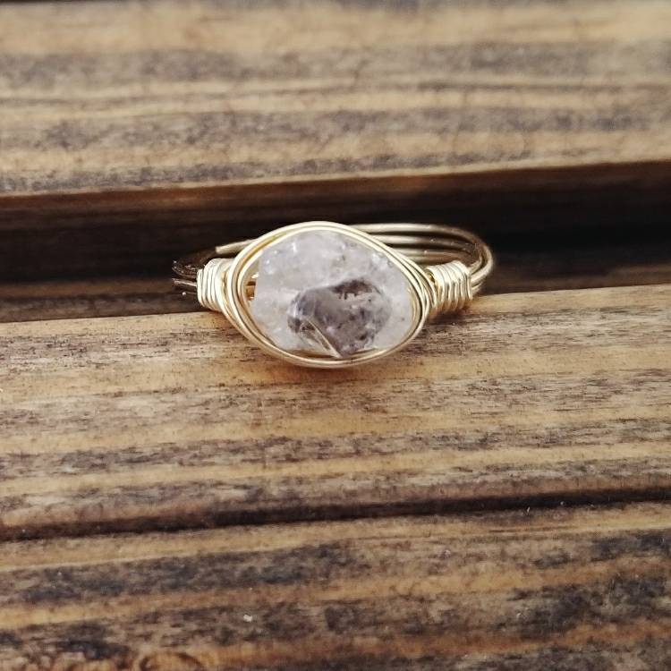 Herkimer Diamond Wire Wrapped Ring – Handmade Quartz Crystal Jewelry