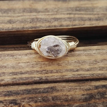 Herkimer Diamond Wire Wrapped Ring – Handmade Quartz Crystal Jewelry