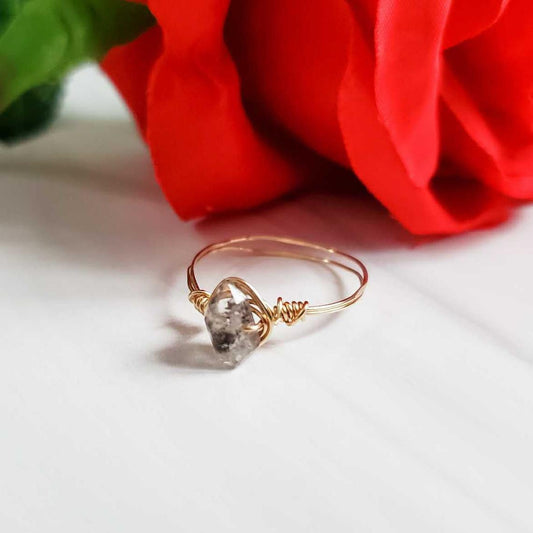 Herkimer Diamond Wire Wrapped Ring – Handmade Quartz Crystal Jewelry
