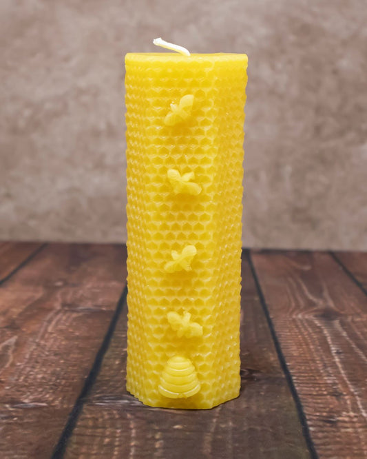 Hexagon Pillar Candle with Bees – Candles