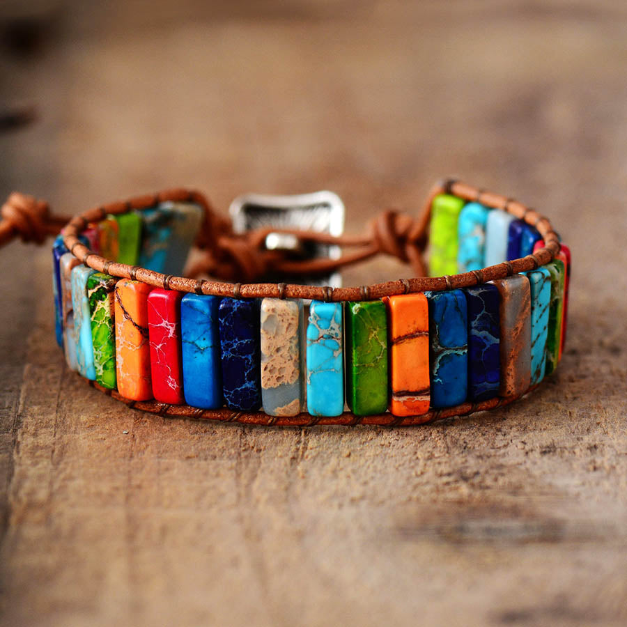 Color Burst Jasper Chakra Bracelet – Adjustable Leather