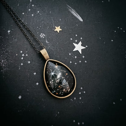 Deep Field Drops in Cosmic Ocean Teardrop Necklace – Antique Bronze Tone Necklace