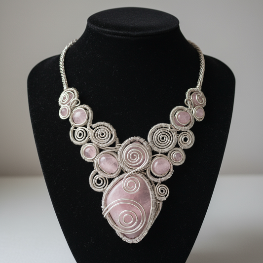 Non Tarnishing Silver Wire Wrapped Rose Quartz Necklace –