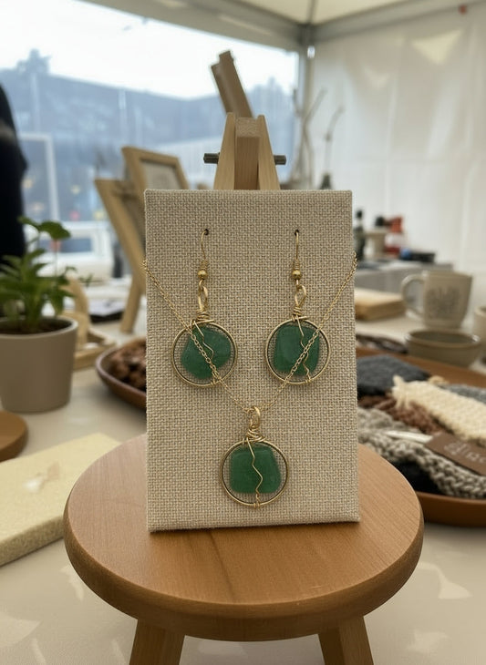 Wire Wrapped Crystal Necklace And Earring Set –