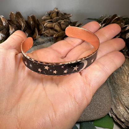 Midnight Moon & Stars Copper Cuff Bracelet