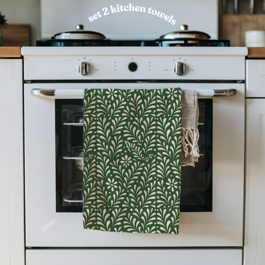 Green Mexican Kitchen Towel – Modern Floral Cotton Tea Towel – Flour Sack Dish Towel for Mexican  Aesthetic Kitchen Decor