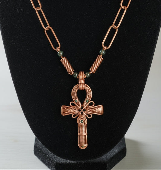 Copper Wire Wrapped Ankh Necklace –