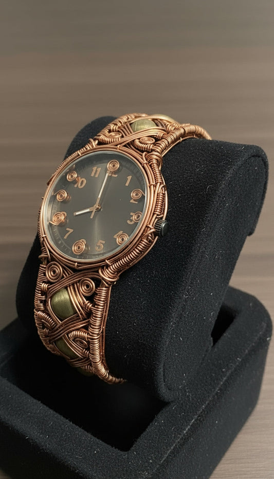 Wire Wrapped Copper Cats Eye Watch –