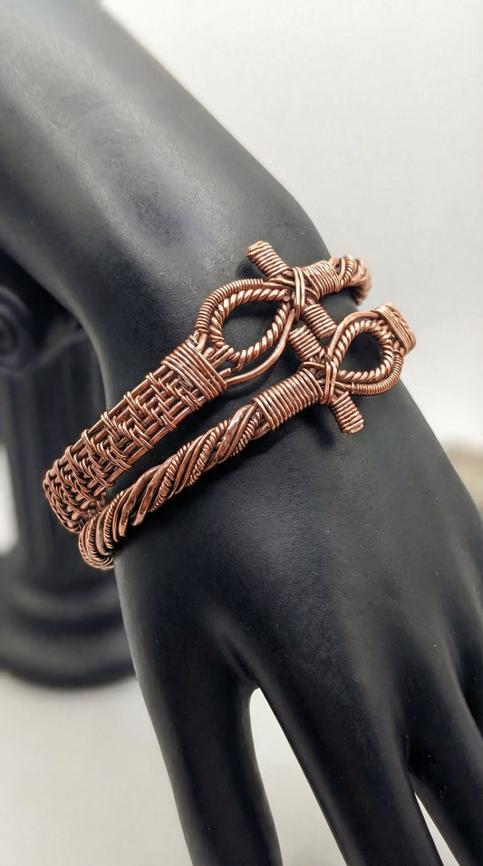 2 Pure Copper Wire Wrapped Adjustable Cuff Bracelets –