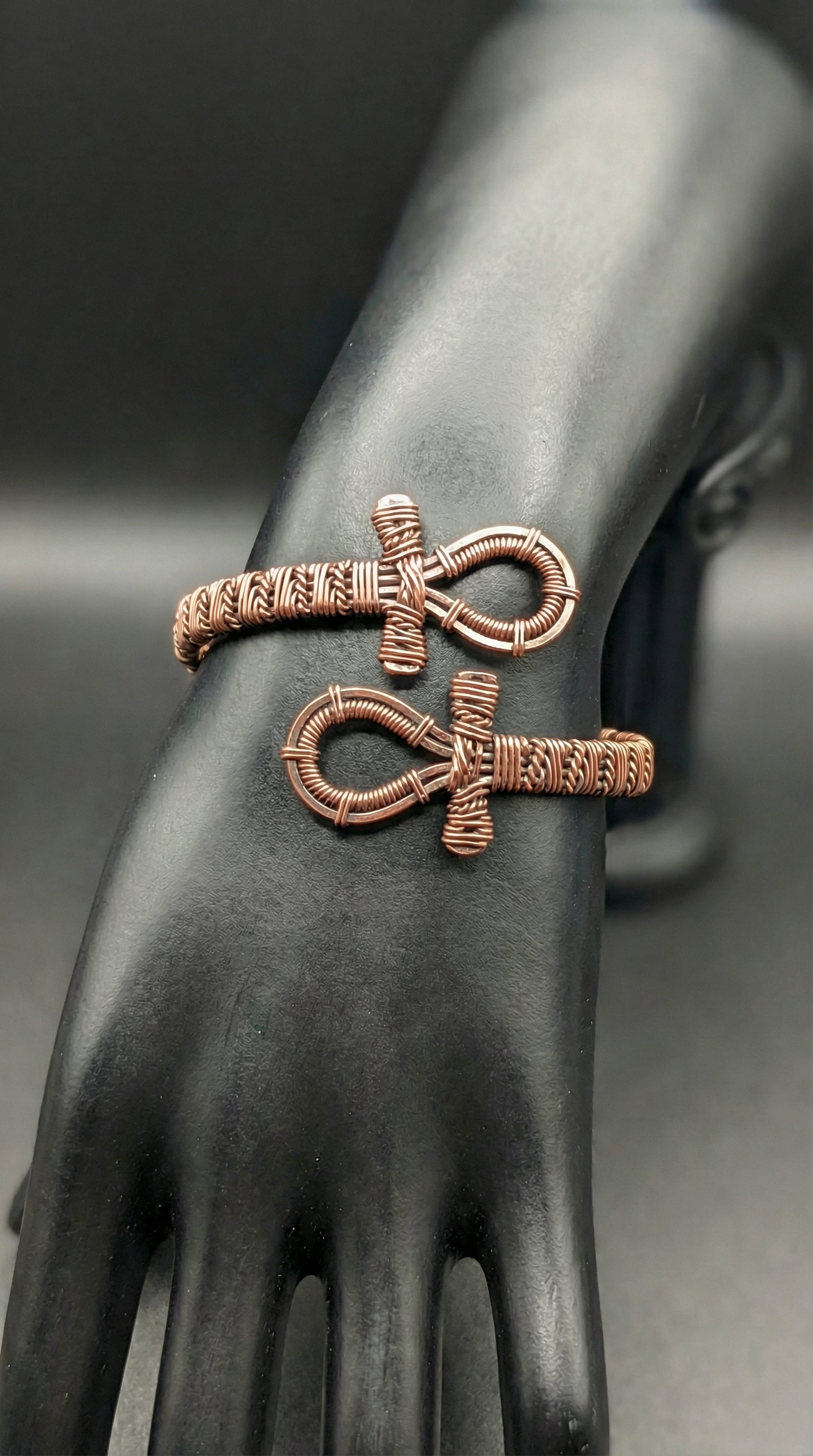 Pure copper Wire Wrapped Ankh Cuff Bracelet –