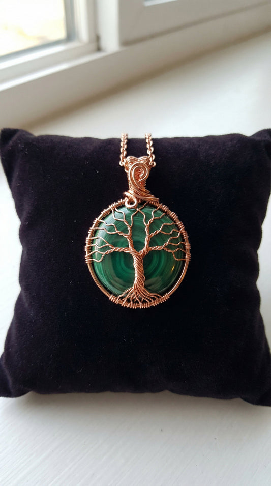 Round Crystal Wire Wrapped Tree Of Life Necklace –