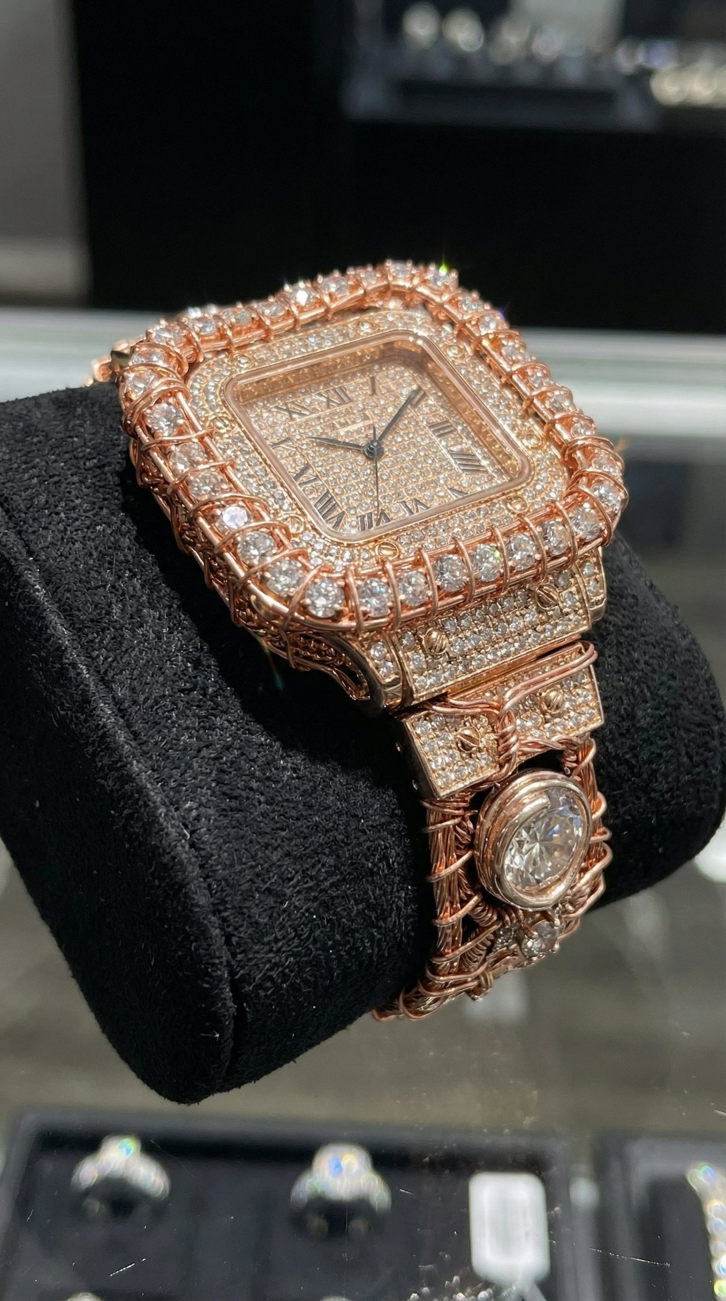 Custom Wire Wrapped pure copper and rose gold moissanite diamond watch￼ –