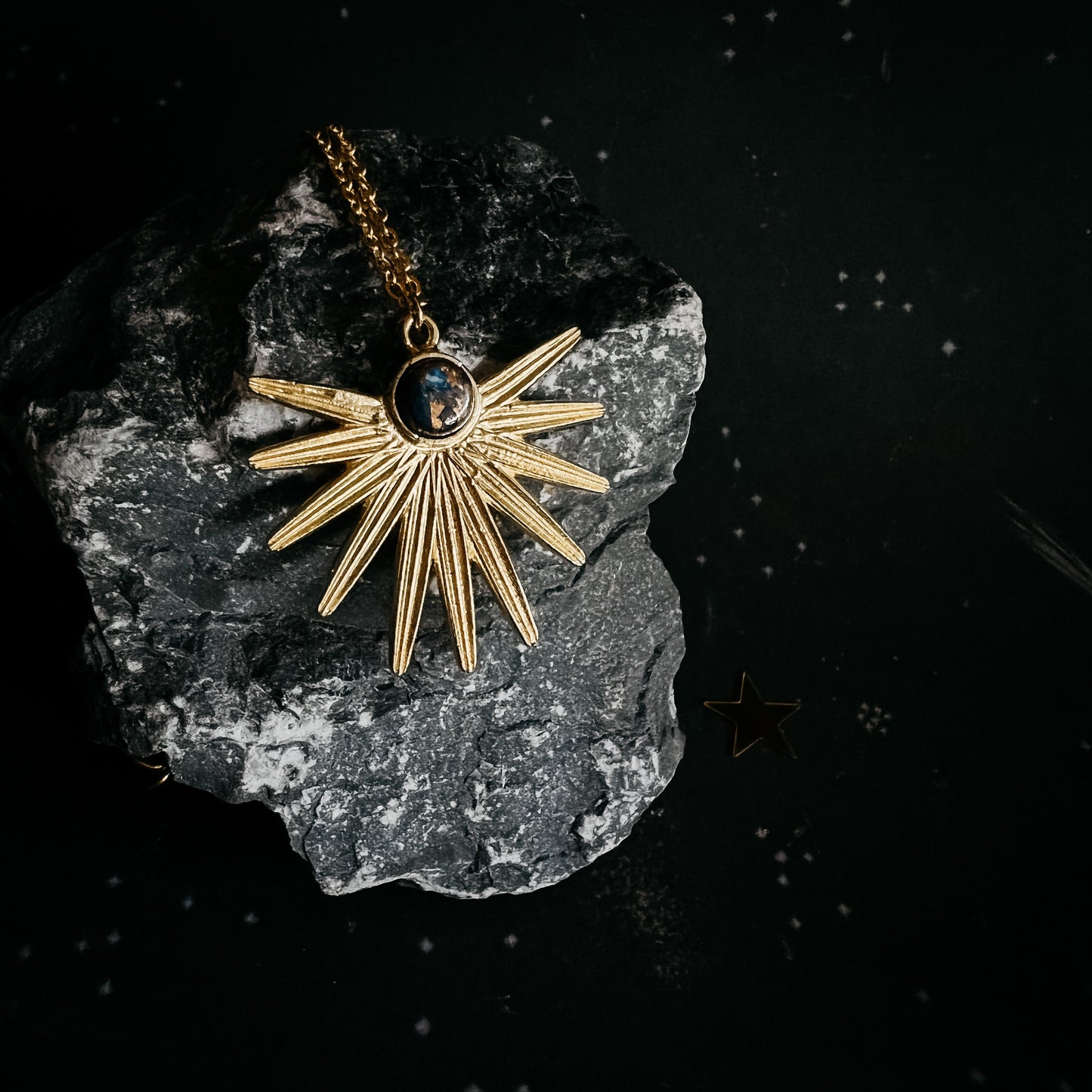 Dark Before the Dawn Sunburst Necklace with Copper Lapis Lazuli – Necklace